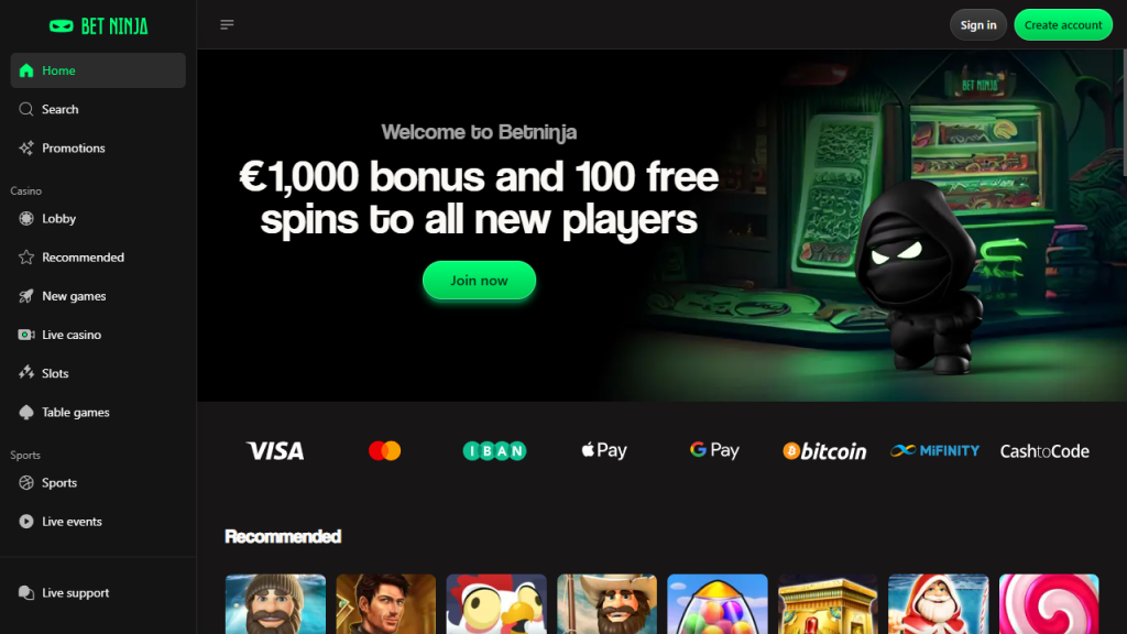 screenshot van betninja no cruks casino